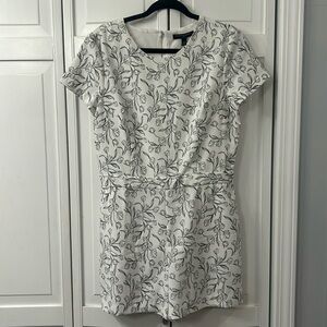 Banana Republic White and Black Leaf Print Jumpsuit